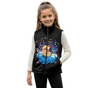 Xoenoiee Gilet in pile per ragazze e ragazzi, 2-12 anni, con cerniera, senza maniche, con colletto rialzato, giacca con tasche per autunno e inverno, Note musicali Cat Starry Cloud, 7-8 Anni