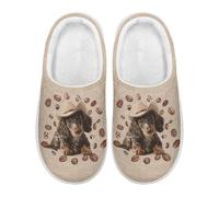 Xoenoiee Pantofole da donna e uomo, pantofole da casa antiscivolo, per interni ed esterni, camera da letto, Chicco di caffè per cani bassotto, 38/41 EU