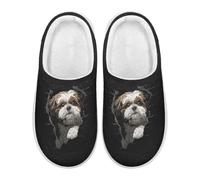 Xoenoiee Pantofole da donna e uomo, pantofole da casa antiscivolo, per interni ed esterni, camera da letto, Shih Tzu Nero, 40/43 EU