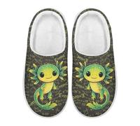 Xoenoiee Pantofole da donna e uomo, pantofole da casa antiscivolo, per interni ed esterni, camera da letto, Geometria matematica Axolotl verde, 1/2 UK Men/ 3/4 UK Women