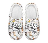 Xoenoiee Pantofole da donna Fuzzy Slip-on Pantofole da casa da uomo comode scarpe da casa indoor outdoor antiscivolo piattaforma calda pantofole, Cute Dogs Solo una ragazza che ama i cani, 42/45 EU