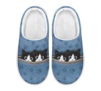 Xoenoiee Pantofole da donna Fuzzy Slip-on Pantofole da casa da uomo comode scarpe da casa indoor outdoor antiscivolo piattaforma calda pantofole, Cute Cats Paw Blue, 40/43 EU