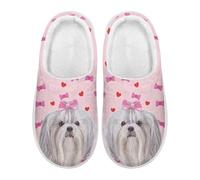 Xoenoiee Pantofole per donne e uomini, comode pantofole con fodera pelosa, pantofole da casa antiscivolo per interni ed esterni, Shih Tzu Cuore Fiocco Rosa, 40/43 EU
