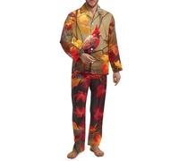 Xoenoiee Pigiama da uomo morbido con colletto dentellato, a maniche lunghe, 2 pezzi, per autunno e inverno, taglie XS-4XL, Cardinal Bird Fall Foglia d'acero, S