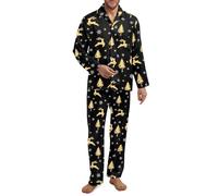 Xoenoiee Pigiama da uomo morbido con colletto dentellato, a maniche lunghe, 2 pezzi, per autunno e inverno, taglie XS-4XL, Albero di Natale Renna Nero, L