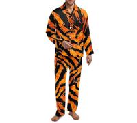 Xoenoiee Pigiama da uomo morbido con colletto dentellato pigiama per uomo a maniche lunghe da uomo 2 pezzi indumenti da notte con tasche XS-4XL, Tigre a righe., L
