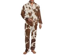 Xoenoiee Pigiama da uomo morbido con colletto dentellato pigiama per uomo a maniche lunghe da uomo 2 pezzi indumenti da notte con tasche XS-4XL, Pelle bovina marrone, XS