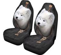 Xoenoiee Set completo di 2 coprisedili per auto, motivo con cane Samoiedo, protezione per sedili anteriori, elastici, lavabili, accessori per auto