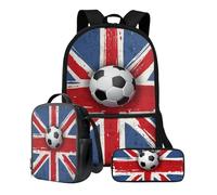 Xoenoiee Set di 3 borse per libri + portapranzo + astuccio per matite per studenti 43,2 cm grande zaino per la scuola set per ragazzi e ragazze per il rientro a scuola, Bandiera del Regno Unito