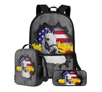 Xoenoiee Set di 3 borse per libri + portapranzo + astuccio per matite per studenti 43,2 cm grande zaino per la scuola set per ragazzi e ragazze per il rientro a scuola, Bandiera degli Stati Uniti