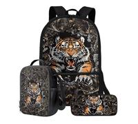 Xoenoiee Set di 3 pezzi zaino per ragazzi ragazze 43,2 cm borsa per la scuola borsa pranzo e astuccio per studenti materiale scolastico, Tiger Tree Camo