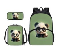 Xoenoiee Set di 3 zaini grandi per adolescenti, ragazze, ragazzi, zaino scolastico+borsa per il pranzo+astuccio per matite per studenti di ritorno a scuola, Panda piccolo