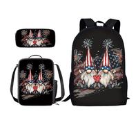 Xoenoiee Set di 3 zaini per la scuola per bambini con stampa con bandiera per ragazzi e ragazze, portapranzo, borsa per la scuola, borsa per libri per studenti, Nana Bandiera degli Stati Uniti, Taglia