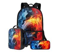 Xoenoiee Set di 3 zaini per ragazzi e ragazze con borsa per il pranzo e astuccio, zaino per la scuola Set 3 in 1 per adolescenti studenti, Modello di fuoco di football americano