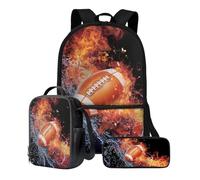 Xoenoiee Set di 3 zaini per ragazzi e ragazze con borsa per il pranzo e astuccio, zaino per la scuola Set 3 in 1 per adolescenti studenti, Modello Fire Water Splatter Football americano