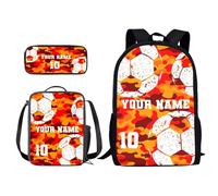 Xoenoiee Set di 3 zaini personalizzati+borsa per il pranzo+astuccio per ragazzi e ragazze, design il tuo nome e numero, Calcio Vibrant Camo, Taglia unica