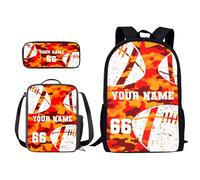 Xoenoiee Set di 3 zaini personalizzati+borsa per il pranzo+astuccio per ragazzi e ragazze, design il tuo nome e numero, Football americano Vibrant Camo, Taglia unica