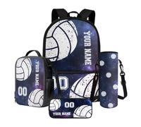 Xoenoiee Set di 4 zaini grandi con portapranzo, astuccio per matite e portabottiglie per adolescenti, ragazzi e ragazze, Galassia di pallavolo personalizzato, Taglia unica, Set di zaini per la scuola
