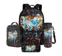 Xoenoiee Set di 4 zaini per la scuola da 43 cm, borsa termica per il pranzo, porta bottiglia d'acqua, astuccio per matite, set per libri per bambini e studenti, Osso di dinosauro colorato, Taglia