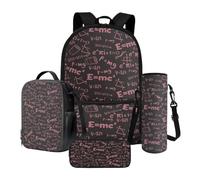Xoenoiee Set di 4 zaini per la scuola per bambini con scatola termica per il pranzo, astuccio, portabottiglie d'acqua, per ragazzi e ragazze, Formula geometrica matematica, Taglia unica, Set di zaini