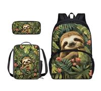 Xoenoiee Set di zaino per adolescenti, ragazze e ragazzi, zaino grande da 43,2 cm, con borsa per il pranzo e astuccio per matite, set da 3 pezzi, Foglia Floreale Vintage Bradip
