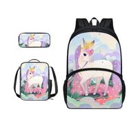 Xoenoiee Set di zaino per bambini per ragazzi e ragazze 43,2 cm, zaino per la scuola, borsa per il pranzo e astuccio 3 in 1, per scuola, picnic, viaggi, Adorabile unicorno