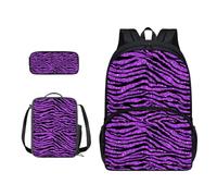 Xoenoiee Set di zaino per bambini per ragazzi e ragazze 43,2 cm, zaino per la scuola, borsa per il pranzo e astuccio 3 in 1, per scuola, picnic, viaggi, Viola Zebra Stripe