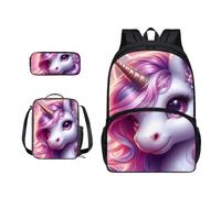 Xoenoiee Set di zaino per bambini per ragazzi e ragazze 43,2 cm, zaino per la scuola, borsa per il pranzo e astuccio 3 in 1, per scuola, picnic, viaggi, Unicorno rosa.