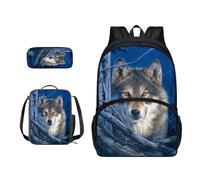 Xoenoiee Set di zaino per bambini per ragazzi e ragazze 43,2 cm, zaino per la scuola, borsa per il pranzo e astuccio 3 in 1, per scuola, picnic, viaggi, Camo Albero Lupo