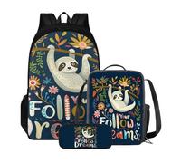 Xoenoiee Set di zaino per bambini, ragazzi e ragazze, grande borsa da scuola con borsa per il pranzo, astuccio per matite per la scuola elementare elementare, Sloth Floral Segui il tuo sogno