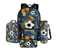 Xoenoiee Set di zaino per la scuola, borsa termica per il pranzo, porta bottiglia d'acqua, astuccio per matite, set da 4 pezzi, per bambini e studenti, Pallone da calcio, Taglia unica, Set di zaini