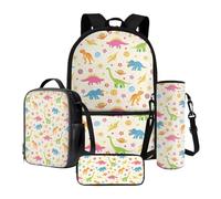 Xoenoiee Set di zaino per la scuola con portapranzo, astuccio per matite e portabottiglie per adolescenti, bambini, scuola elementare e media, Dinosauri dei cartoni animati pianeti stelle, Taglia