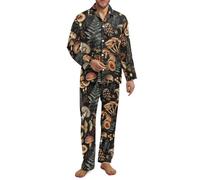 Xoenoiee Set pigiama da uomo, a maniche lunghe, con bottoni, con tasche, Pigna a forma di fungo retrò, 3XL