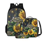 Xoenoiee Set zaino con borsa per il pranzo e astuccio, set zaino per la scuola per ragazzo e ragazza, zaino casual per scuola e viaggio, Girasole Tartaruga Marina