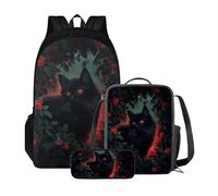 Xoenoiee Set zaino con borsa per il pranzo e astuccio, set zaino per la scuola per ragazzo e ragazza, zaino casual per scuola e viaggio, Gatto Rose Flore