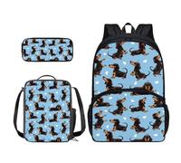 Xoenoiee Set zaino con zaino da 43,2 cm, borsa per il pranzo e astuccio, set di zaini per la scuola per ragazzi e ragazze studenti per la scuola, Cane Bassotto Blu