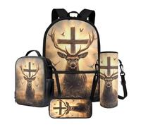 Xoenoiee Set zaino da 43,2 cm, borsa termica per il pranzo, porta bottiglie d'acqua, astuccio per matite, 4 pezzi per ragazzi, Alce selvatico Croce Colomba della pace, Taglia unica, Set di zaini per
