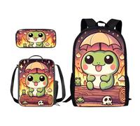 Xoenoiee Set zaino e borsa per il pranzo per bambini, borsa per la scuola, per ragazzi e ragazzi, borsa leggera 3 in 1, Fuoco Rana Cartoon, Taglia unica