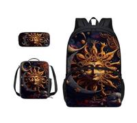Xoenoiee Set zaino per bambini ragazzi ragazze 43,2 cm grande borsa da scuola con borsa per il pranzo astuccio astuccio 3 pezzi set materiale scolastico, La dea del sole