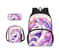 Xoenoiee Set zaino per bambini ragazzi ragazze 43,2 cm grande borsa da scuola con borsa per il pranzo astuccio astuccio 3 pezzi set materiale scolastico, Unicorno rosa
