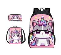 Xoenoiee Set zaino per bambini ragazzi ragazze 43,2 cm grande borsa da scuola con borsa per il pranzo astuccio astuccio 3 pezzi set materiale scolastico, Simpatico unicorno arcobaleno