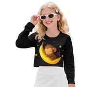 Xoenoiee Top corto per ragazze Pullover a maniche lunghe per ragazze felpe corte girocollo abiti primavera autunno 5-14 anni, Carino Scimmia Banana Stelle, 11-12 Years