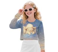 Xoenoiee Top corto per ragazze Pullover a maniche lunghe per ragazze felpe corte girocollo abiti primavera autunno 5-14 anni, Carino Lampada Stelle Blu, 11-12 Years
