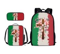 Xoenoiee Zainetto scolastico per bambini con stampa di palline, per ragazzi, ragazze, portapranzo, matite, libri per studenti, Bandiera Italia Croce Floreale, Taglia unica