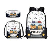 Xoenoiee Zainetto scolastico per bambini con stampa di palline, per ragazzi, ragazze, portapranzo, matite, libri per studenti, Auto della polizia del fumetto, Taglia unica