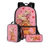 Xoenoiee Zaino da scuola da 43,2 cm, set da 3 pezzi, per ragazzi e ragazze, con borsa per il pranzo e astuccio per matite, grande borsa per la scuola per adolescenti e studenti, Cuore Camaleonte Rosa,