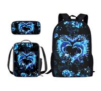 Xoenoiee Zaino per bambini per ragazzi e ragazze, borsa per il pranzo, borsa per il pranzo, astuccio 3 in 1, novità per la scuola, Delfino Cuore Floreale Blu, Taglia unica