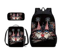 Xoenoiee Zaino scolastico, borsa per il pranzo e astuccio, set da 3 pezzi, per ragazzi e ragazze, grandi zaini per la scuola per studenti, Nana Bandiera degli Stati Uniti