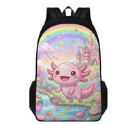 Xoenoiee Zaino scolastico per ragazzi e ragazze, 17 pollici, doppio scomparto, grande, per computer portatile, 2 scomparti, Axolotl & Castello da sogno, One Size