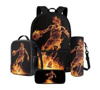 Xoenoiee Zaino scolastico per ragazzi e ragazze, 4 pezzi, con contenitore termico per il pranzo, borsa per bottiglia d'acqua, astuccio per bambini per il rientro a scuola, Giocatore di basket del